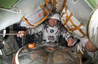 Cosmonaut Budarin in Descent Module (NASA)